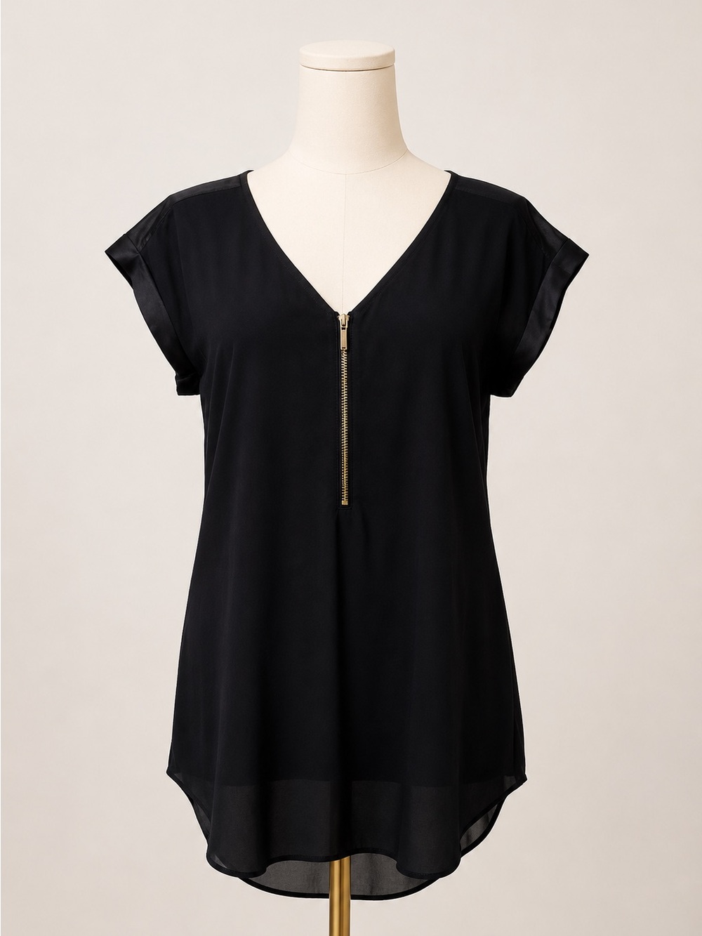 Express Women's Black V-Neck Top with zipper - size small